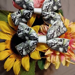 Nightmare Before Xmas Kids Bow Hair Clips with Black and White Design